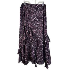 Vince Camuto Maxi Skirt Women's 12 Navy Pink Paisley Ruffles Dark Romantic
